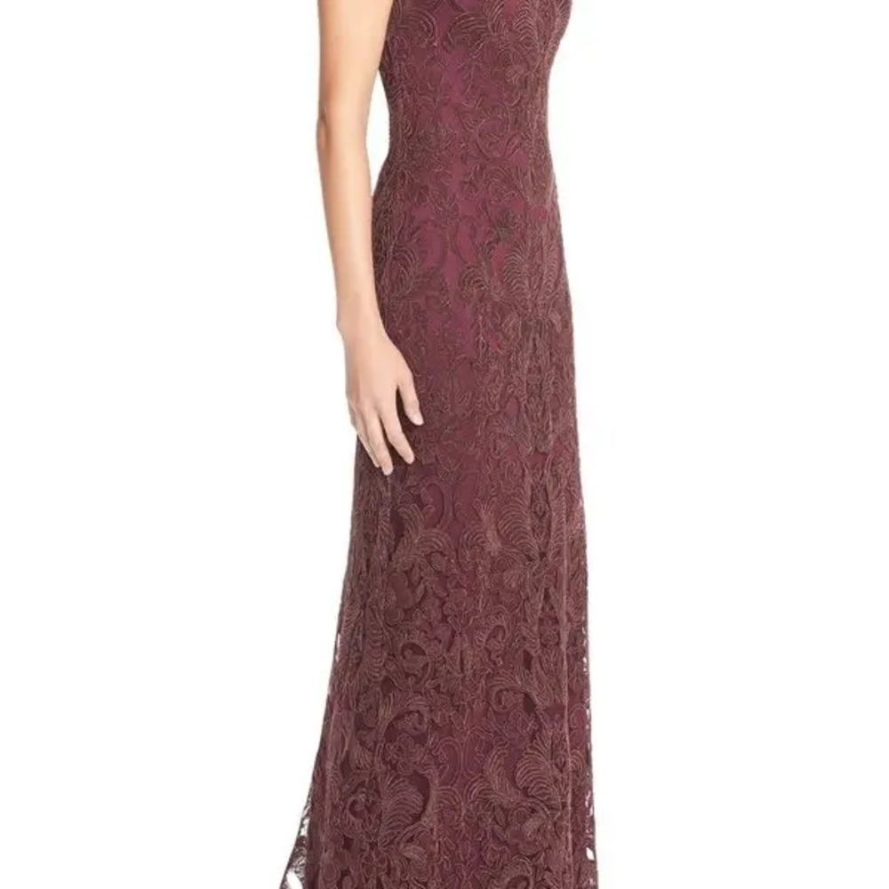 Tadashi Shoji Wine Lace Maxi Gown